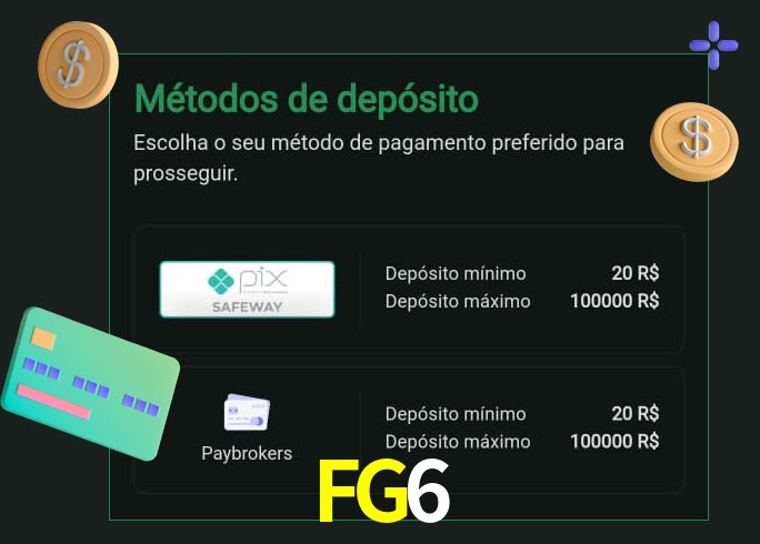 O cassino FG6 oferece uma grande variedade de métodos de pagamento